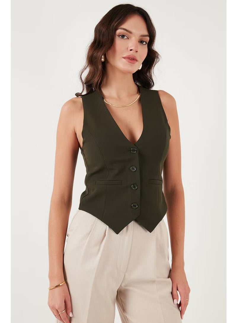 Lela Fitted Fit Buttoned V Neck Buttoned Vest Women's Vest 6696796 - Image 1
